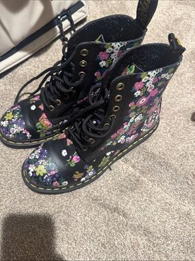 Dr. Martens Black Floral Lace-Up Combat Boots